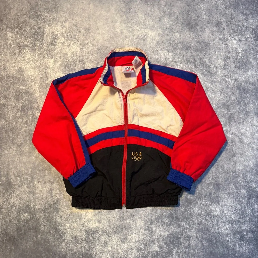 Vintage USA‎ Olympic JCPenney Kids Windbreaker Jacket Red White Blue Size 6